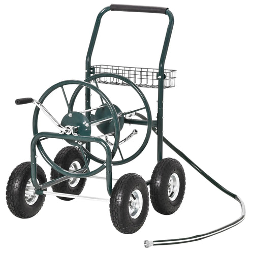 Portable Garden Hose Reel Cart With 4 Wheels, Storage Basket, Farm