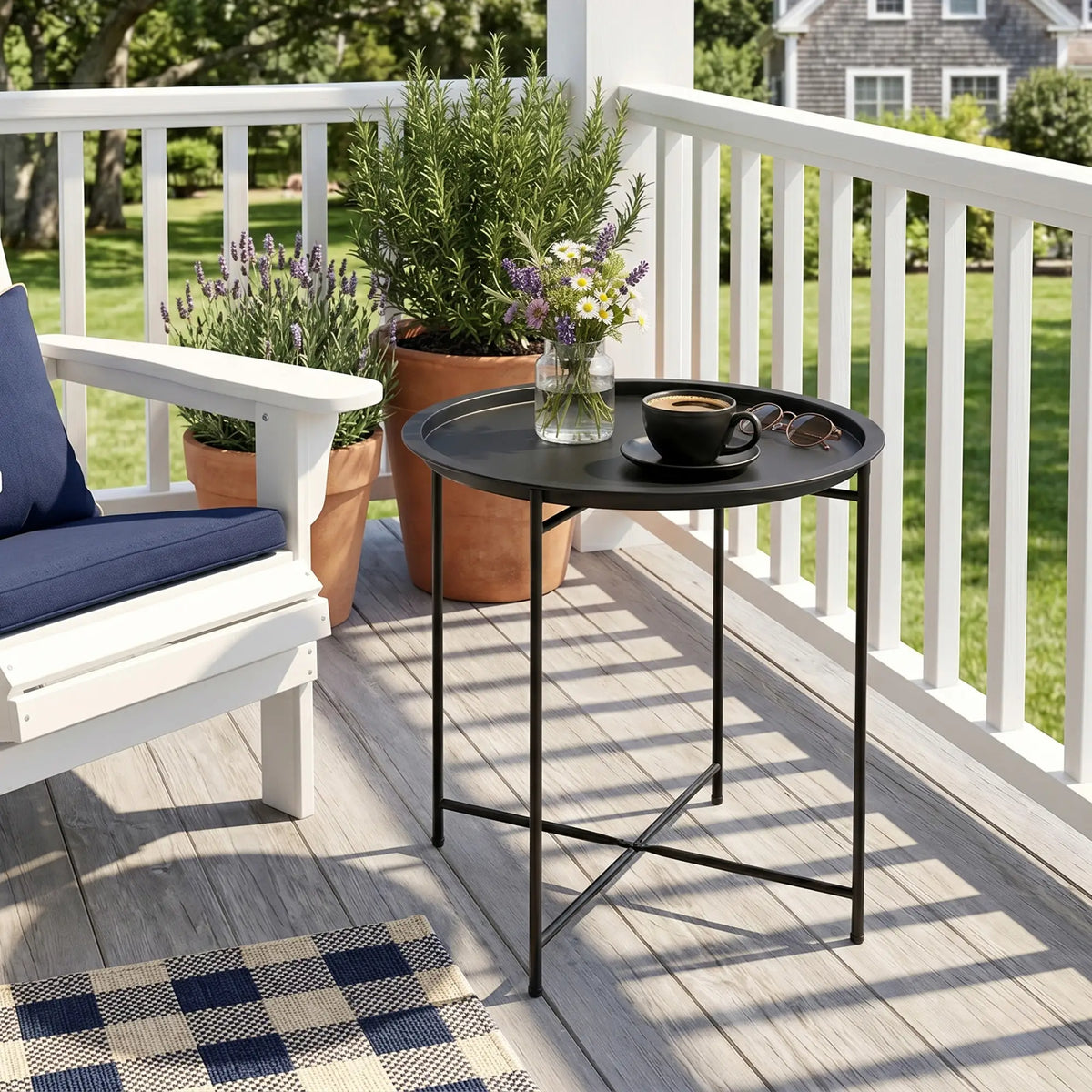 18" Outdoor Side Table, Removable Tray, Folding Legs, Black Patio Side Tables at Gallery Canada