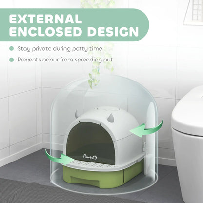 Cat Litter Box with Lid, Front Door Flap, Scoop, Handle, Easy Clean, Green Cat Litter Box Enclosures at Gallery Canada