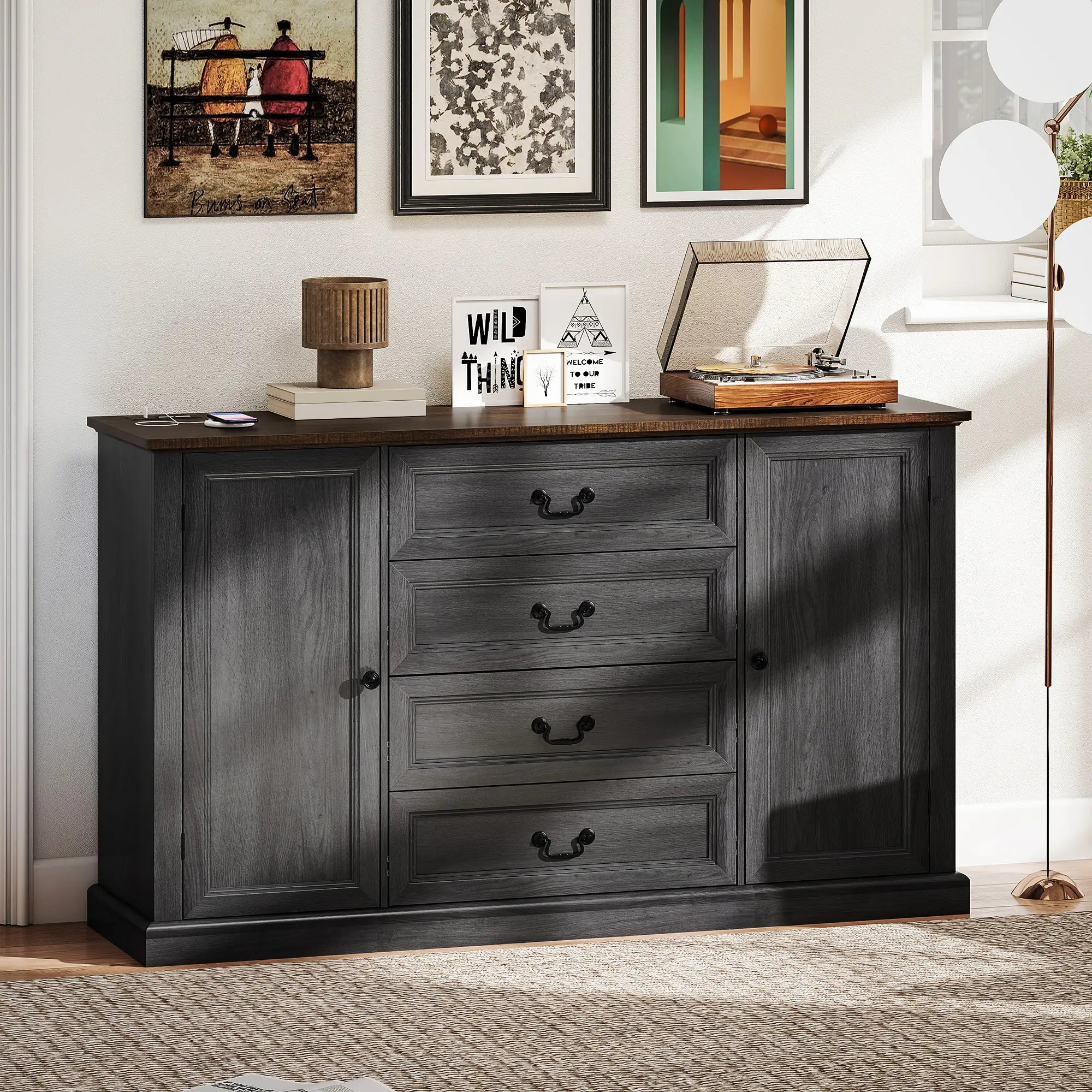 Farmhouse Sideboard with Charging Station, 58