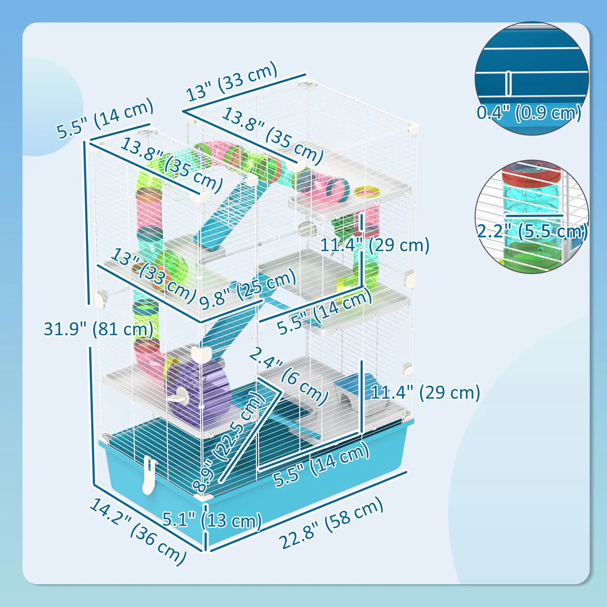 6 Tier Hamster Cage with Tunnels, Wheel, Light Blue Hamster Cages at Gallery Canada