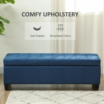 Rectangular Entry Bench, Tufted Upholstered Linen, Wood Feet, Blue Storage Ottomans & Benches at Gallery Canada