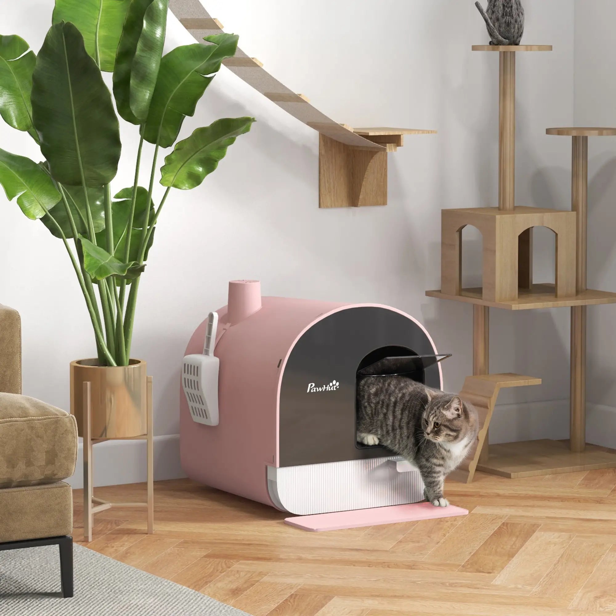 Cat Litter Box with Lid, Removable Tray, Scoop, Filter, Pink Cat Litter Box Enclosures at Gallery Canada