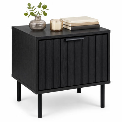 Modern Nightstand with Striped Drawer, Black Nightstands Black at Gallery Canada