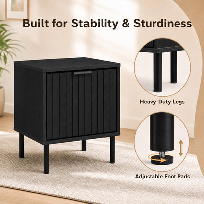 Modern Nightstand with Striped Drawer, Black Nightstands at Gallery Canada