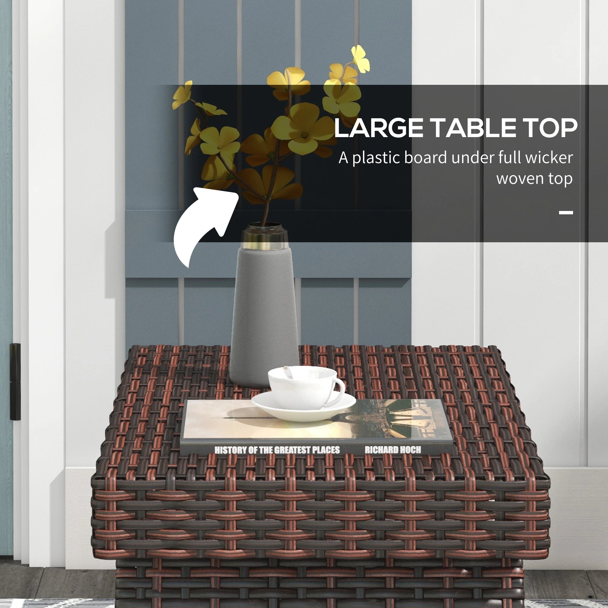 Outdoor Rattan End Table, Metal Frame Patio Wicker Coffee Table, Brown Patio Side Tables at Gallery Canada