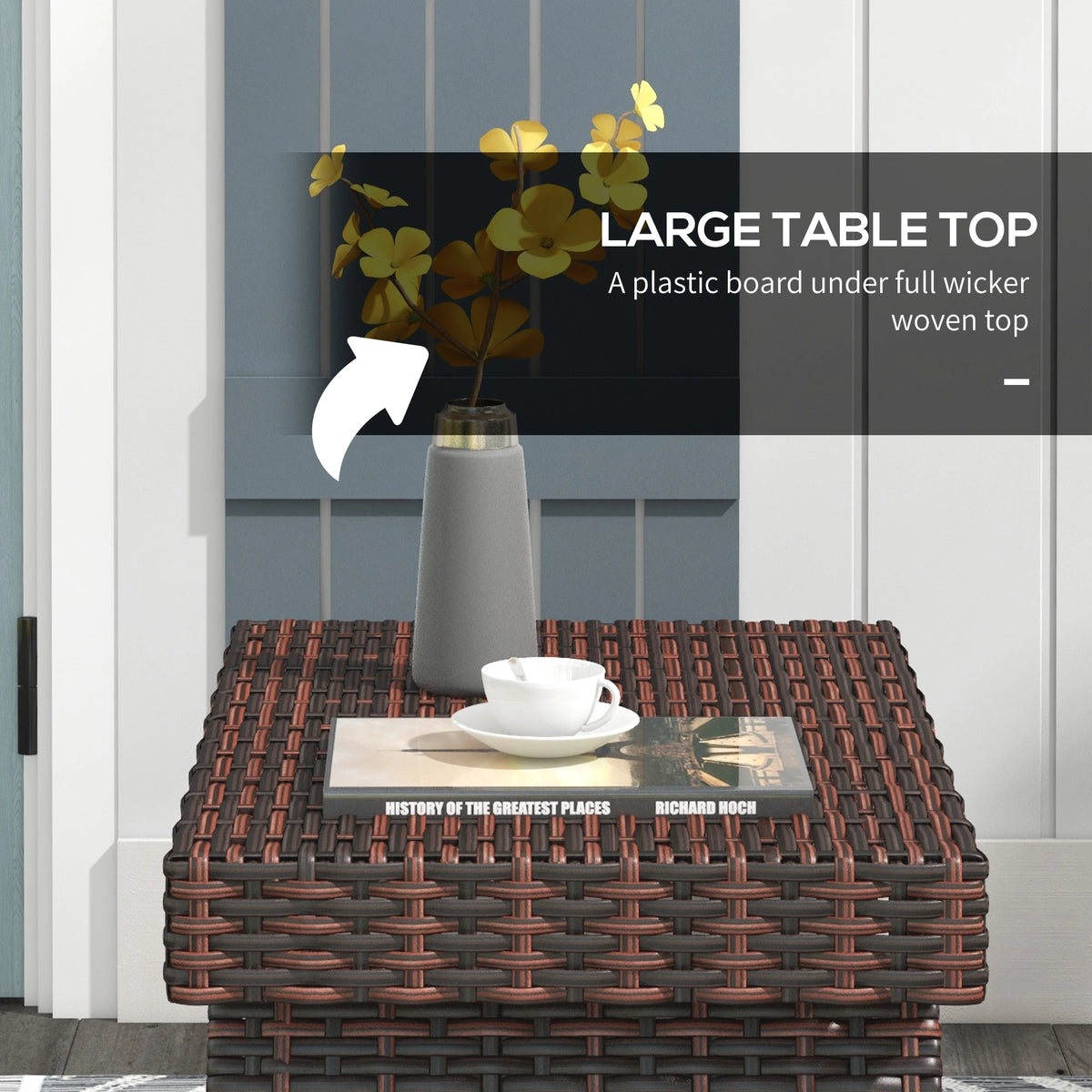 Outdoor Rattan End Table, Metal Frame Patio Wicker Coffee Table, Brown Patio Side Tables at Gallery Canada