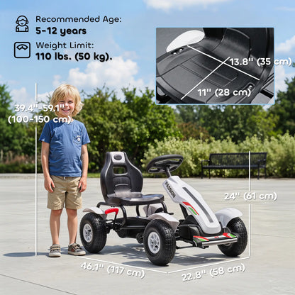 Kids Pedal Go Kart, Adjustable Bucket, Handbrake, 4 Rubber Wheels, White Pedal Go Karts for Kids at Gallery Canada