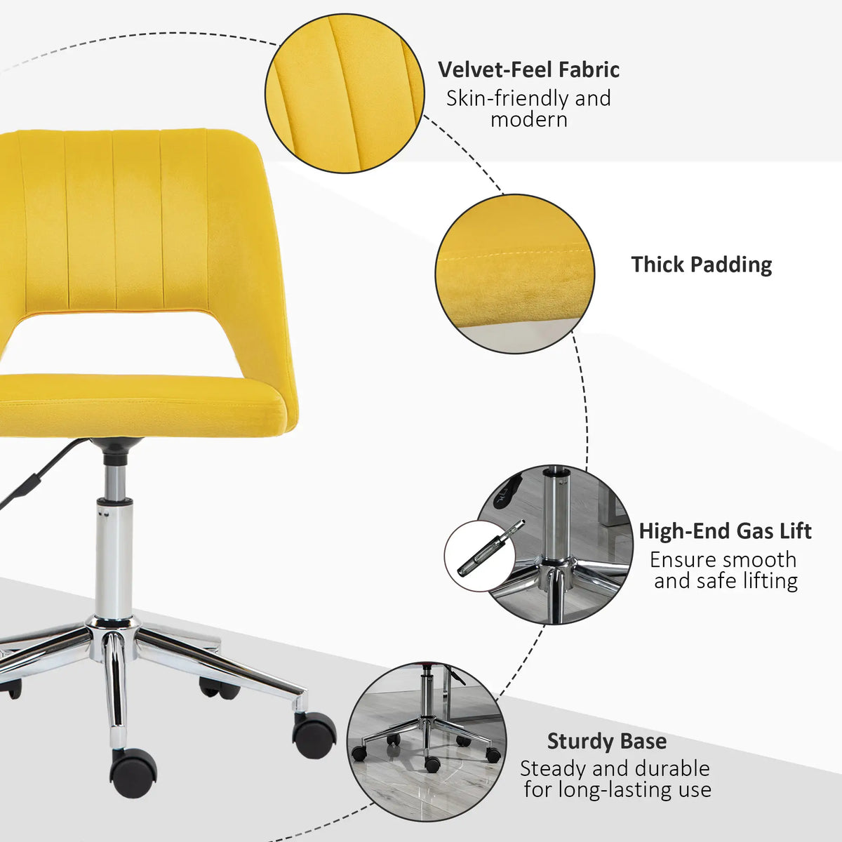 Mid Back Office Chair, Velvet Fabric, Swivel Scallop Shape, Yellow Office Chairs at Gallery Canada