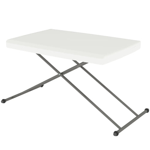 Folding Outdoor Patio Table, 3-Level Adjustable, HDPE Top, Steel Legs, White