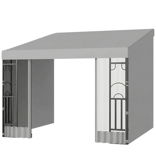 10' x 10' Light Grey Wall Pergola, Outdoor Gazebo with Curtains, Netting, Light Grey