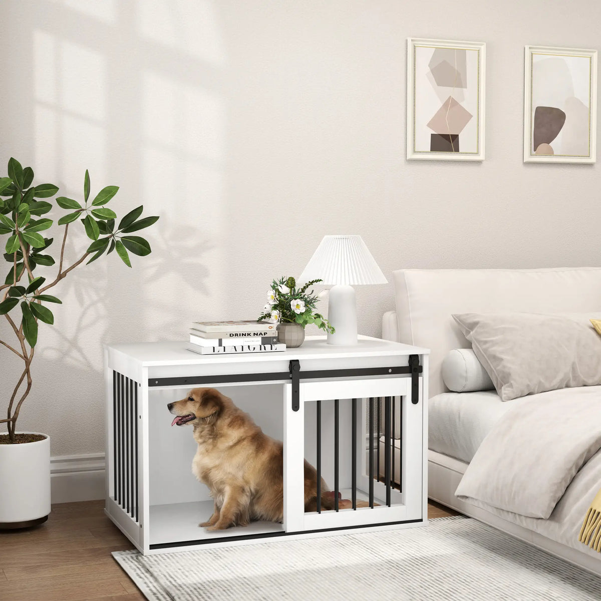 39" Dog Crate Furniture, End Side Table for Large Dogs, White Houses, Kennels & Pens at Gallery Canada