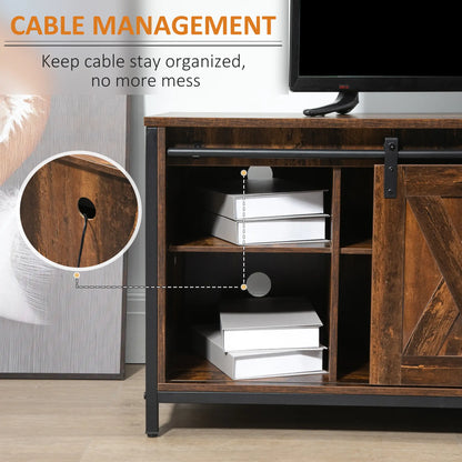 Industrial TV Stand for 60" TVs, Storage Console, 2 Sliding Barn Doors, Brown TV Stands at Gallery Canada