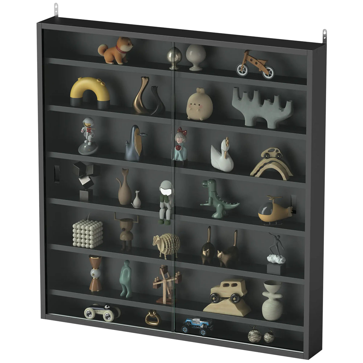 7-Tier Glass Display Cabinet, 2 Doors, 6 Adjustable Shelves, Black Display Bookshelves Black at Gallery Canada