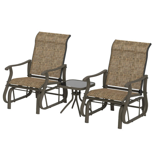 3PCs Gliding Rocking Chair, Bistro Tea Table Set, Brown