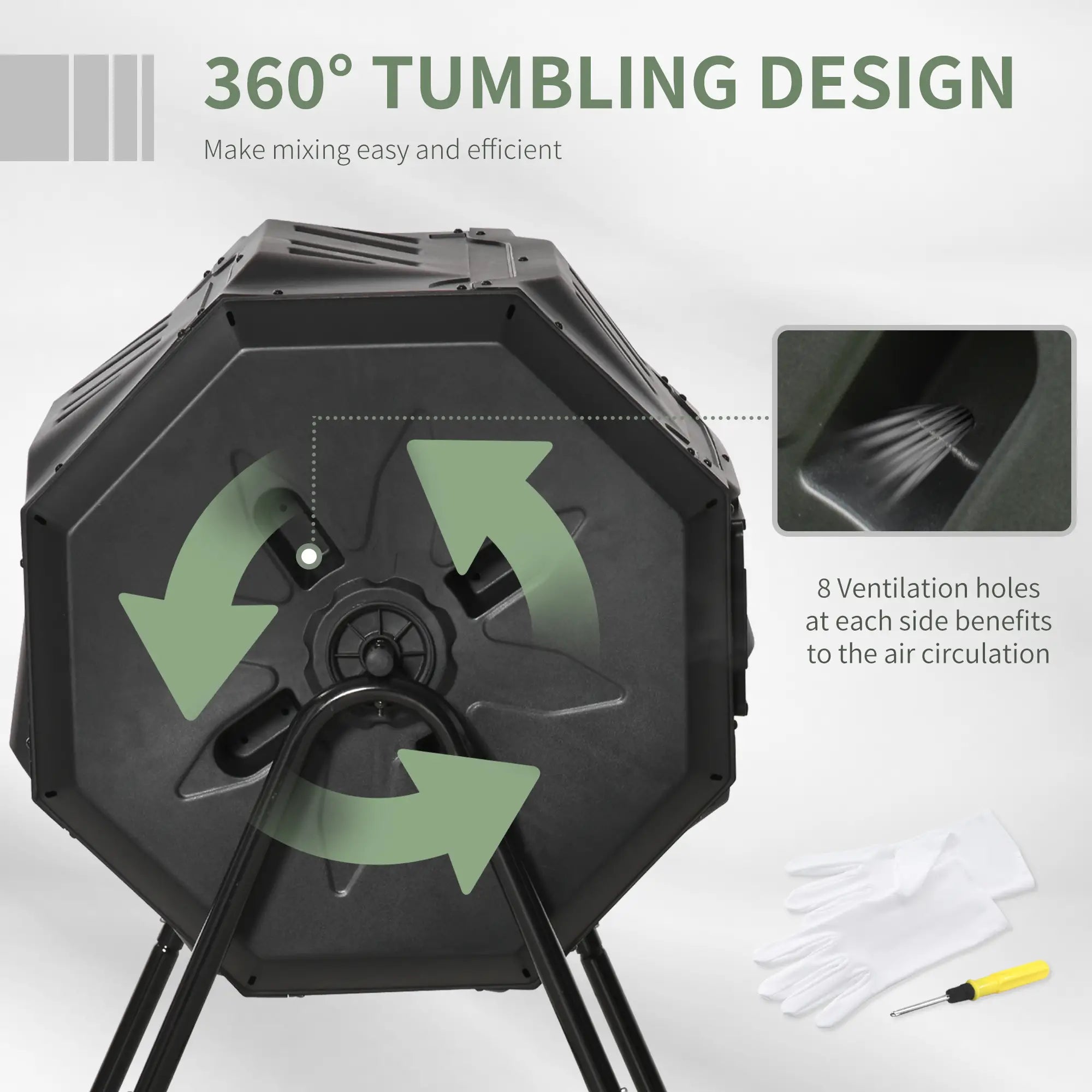 43 Gallon Dual Chamber Tumbling Composter, Black Outdoor Compost Bin at Gallery Canada