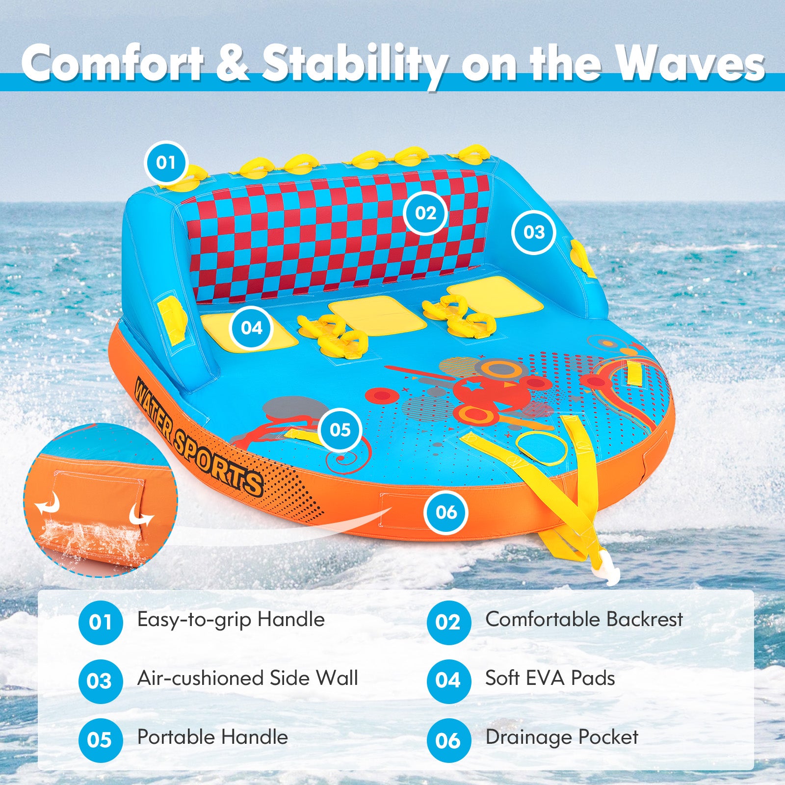 3 Rider Towable Tube, Nylon Cover, Water Sport Sofa Pull Water Sports at Gallery Canada