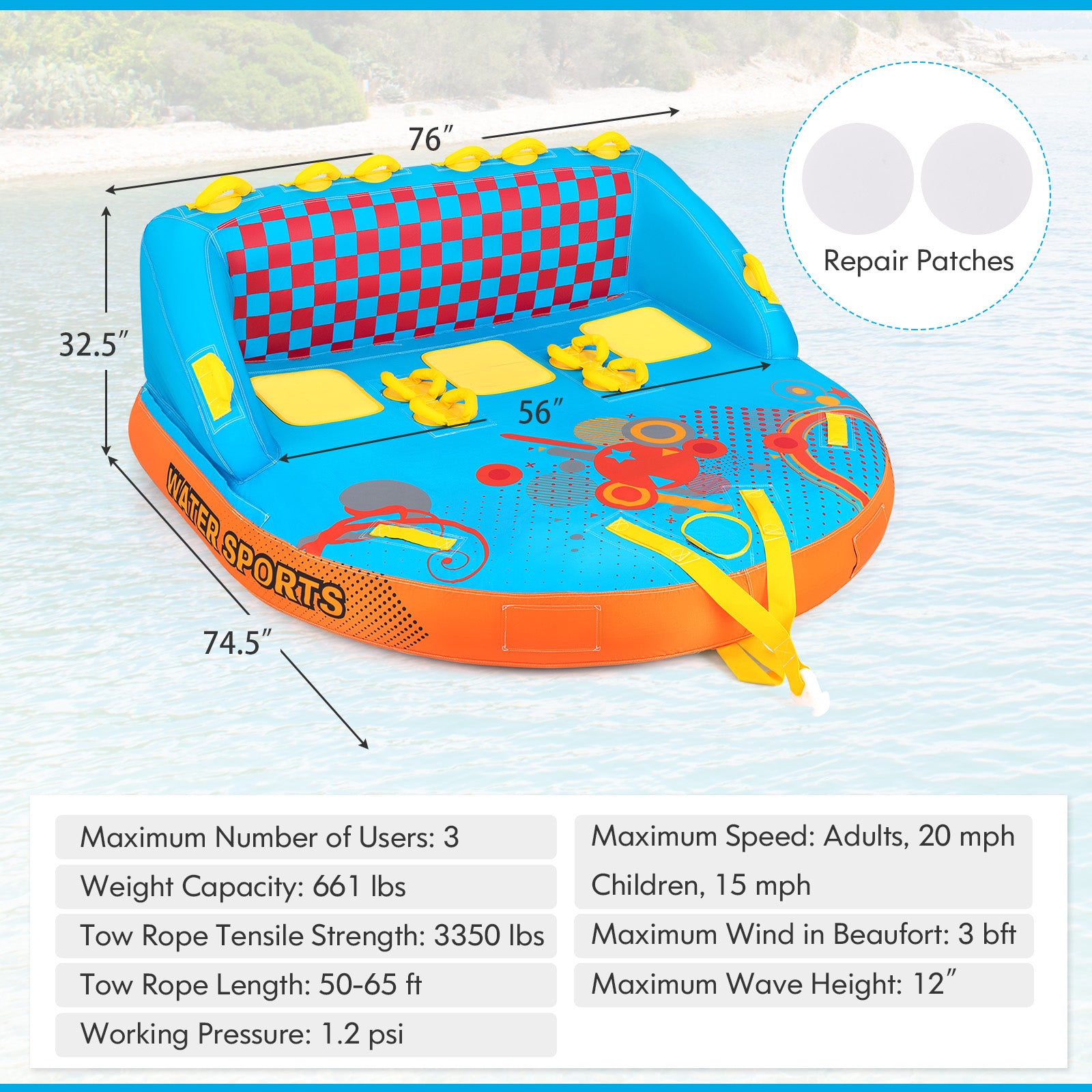 3 Rider Towable Tube, Nylon Cover, Water Sport Sofa Pull Water Sports at Gallery Canada