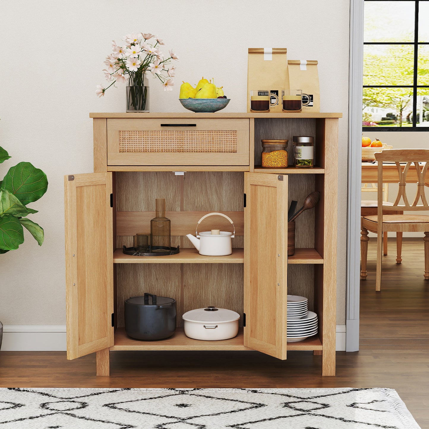 Boho Buffet Sideboard Cabinet With Drawer, Rattan Woven Doors, Natural Sideboards Cabinets & Buffets at Gallery Canada