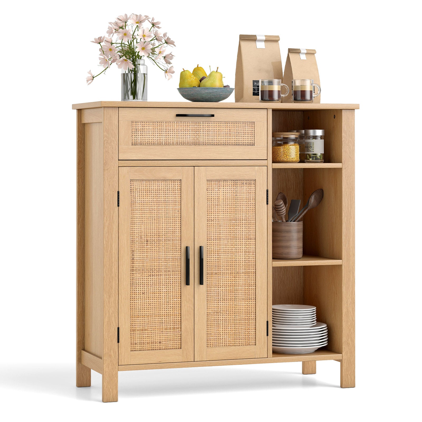 Boho Buffet Sideboard Cabinet With Drawer, Rattan Woven Doors, Natural Sideboards Cabinets & Buffets at Gallery Canada