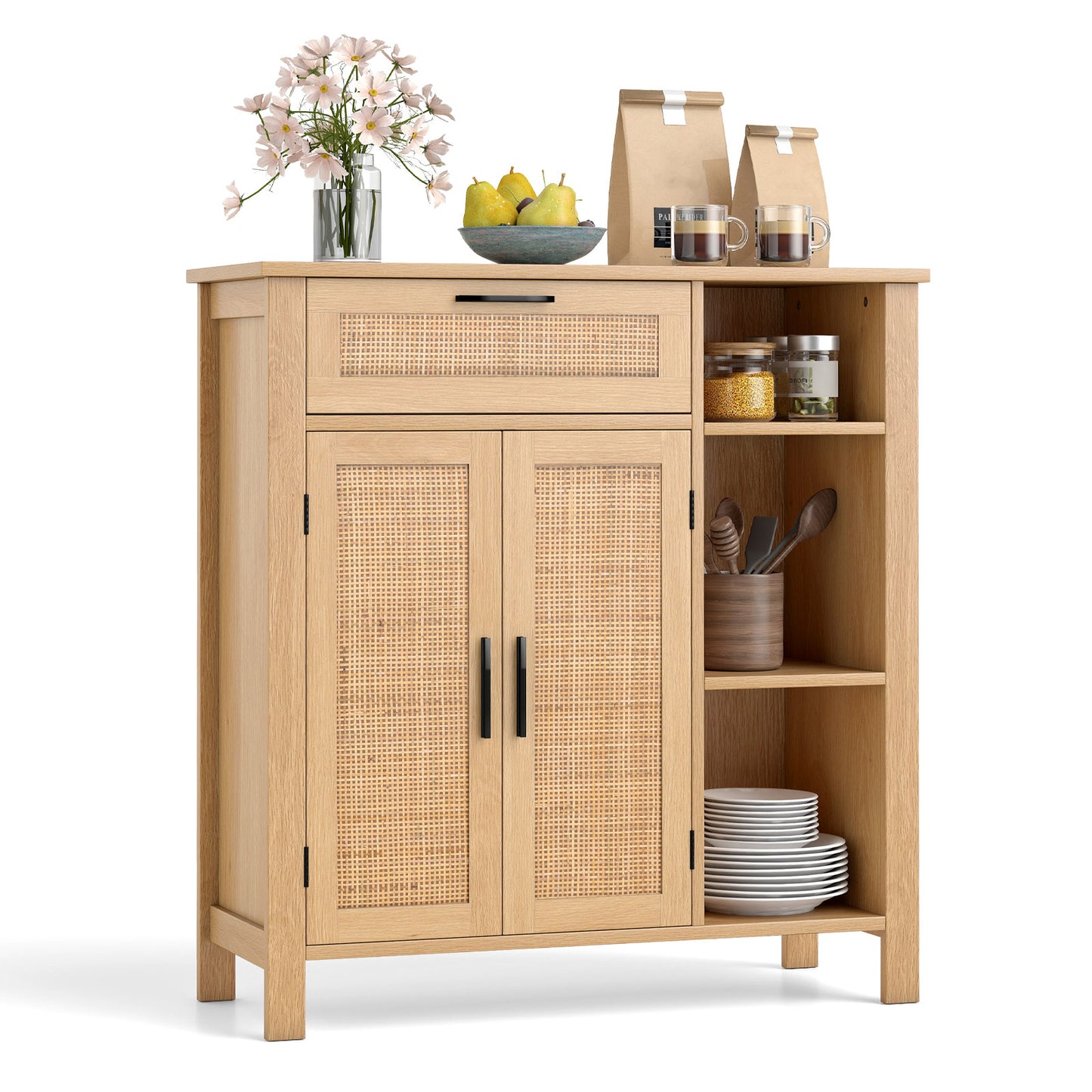 Boho Buffet Sideboard Cabinet With Drawer, Rattan Woven Doors, Natural Sideboards Cabinets & Buffets at Gallery Canada