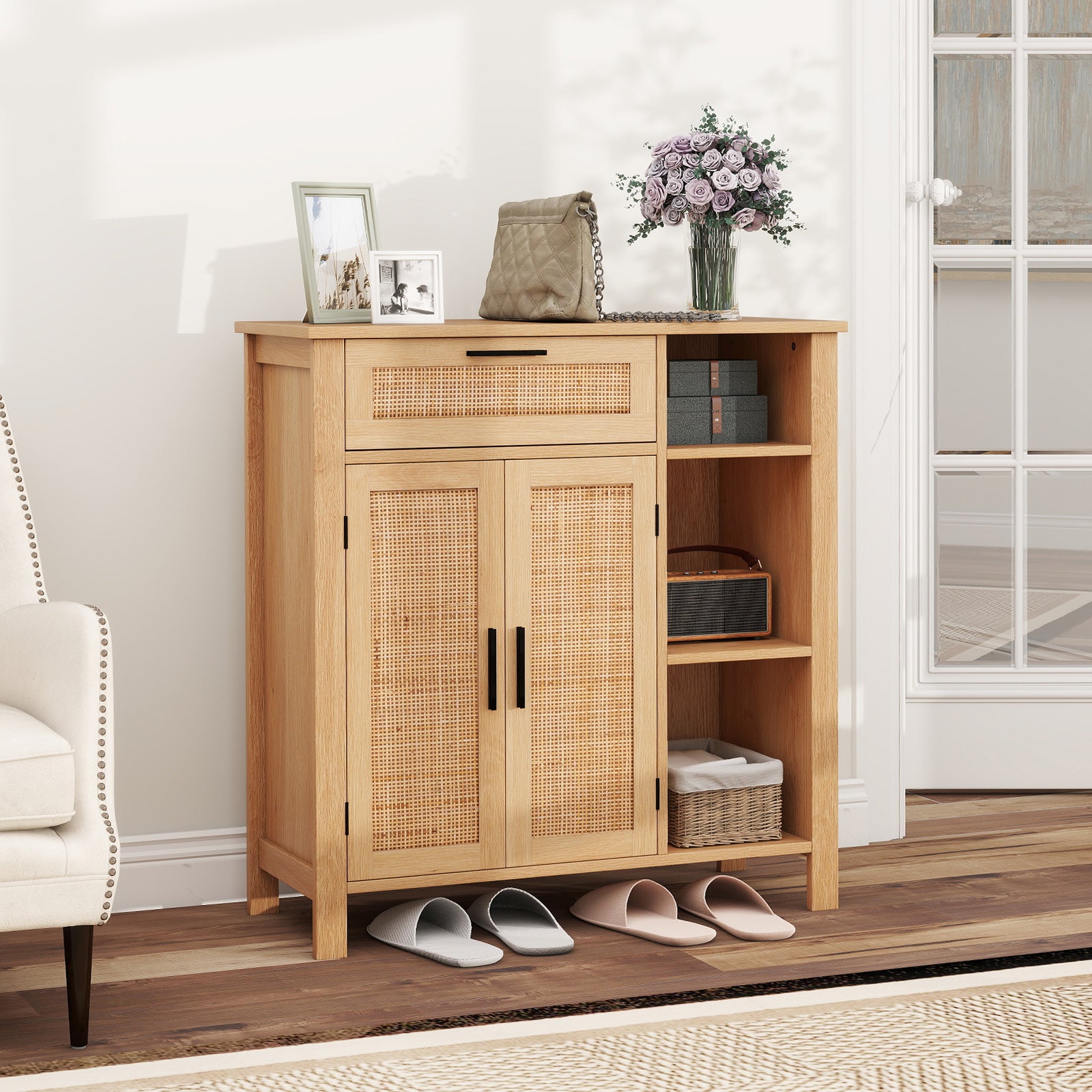 Boho Buffet Sideboard Cabinet With Drawer, Rattan Woven Doors, Natural Sideboards Cabinets & Buffets at Gallery Canada