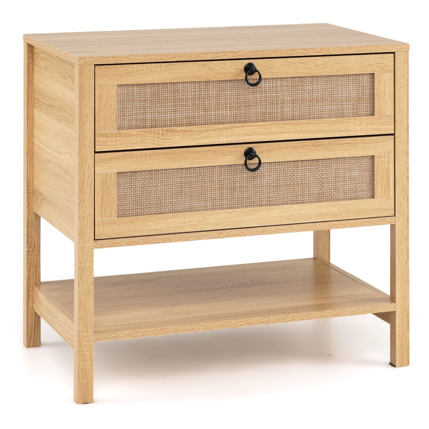 Boho Rattan Nightstand, 2 Drawers Open Shelf Nightstands Natural at Gallery Canada