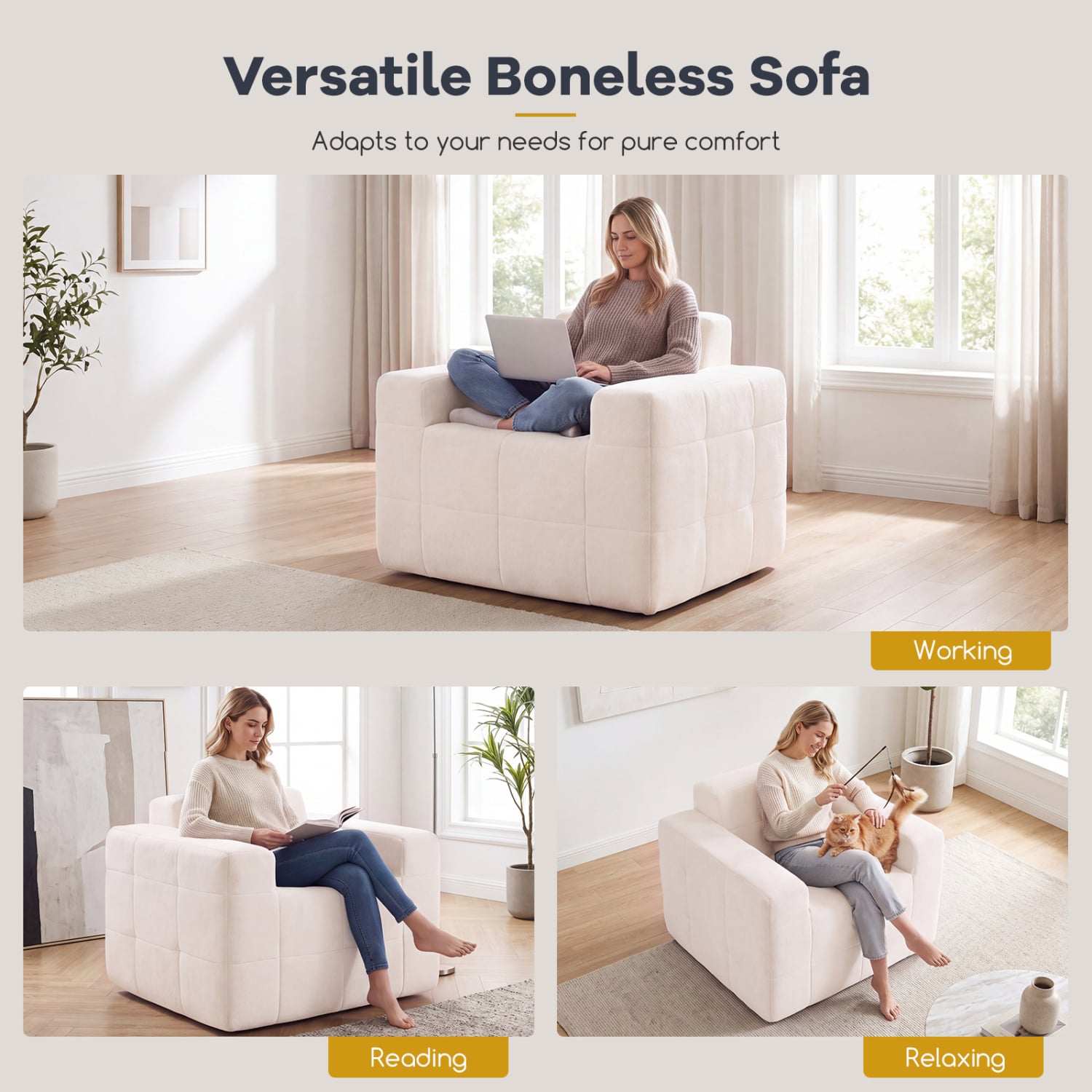 Boneless Single Sofa Chair, Terry Cloth, Beige Sofas & Loveseats at Gallery Canada