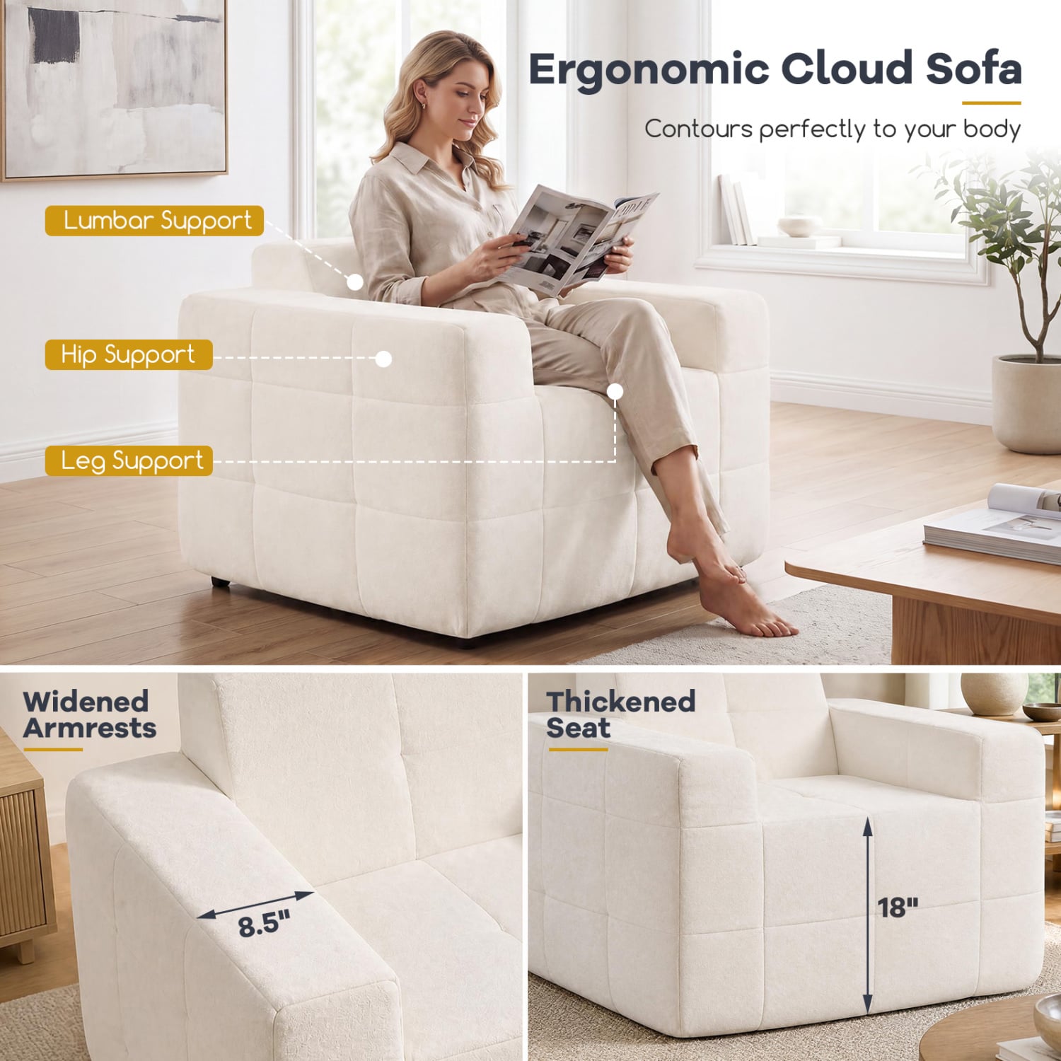 Boneless Single Sofa Chair, Terry Cloth, Beige Sofas & Loveseats at Gallery Canada