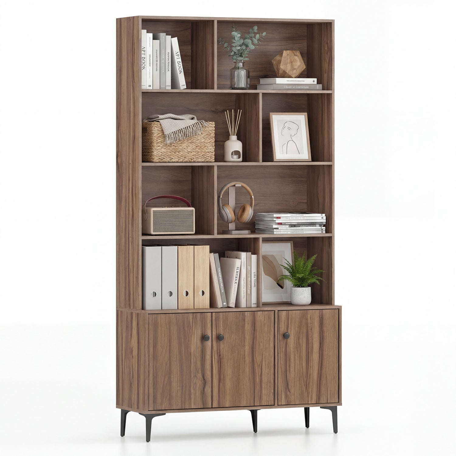 3 Door Bookshelf With Anti-Tipping Kits, Walnut Bookcases at Gallery Canada