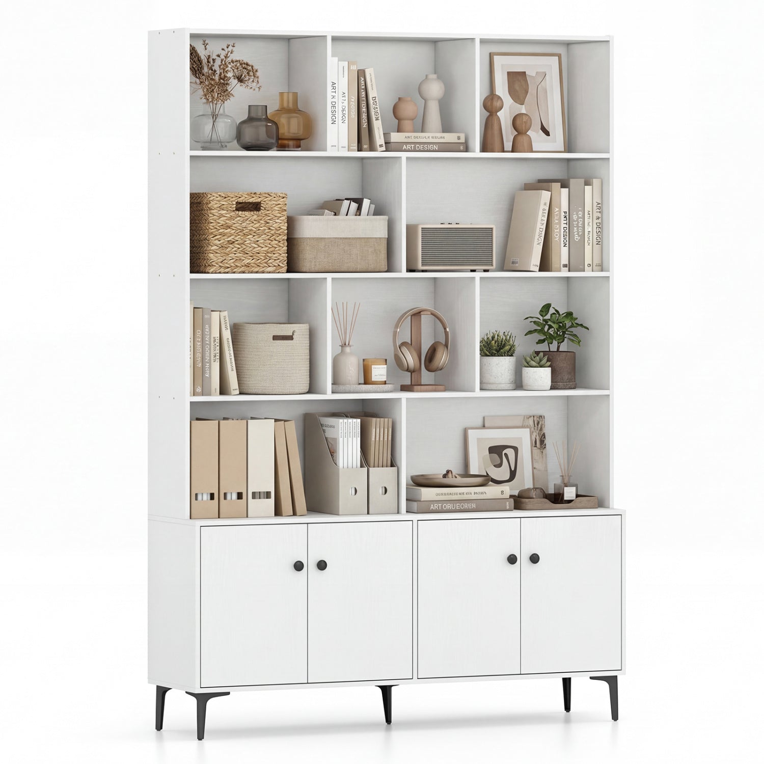 4 Door Bookshelf With 2 Anti-Tipping Kits, White Bookcases White at Gallery Canada
