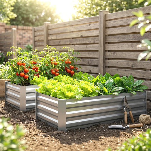 Set of 2 Galvanized Raised Garden Beds, Outdoor Planter Box, Light Grey