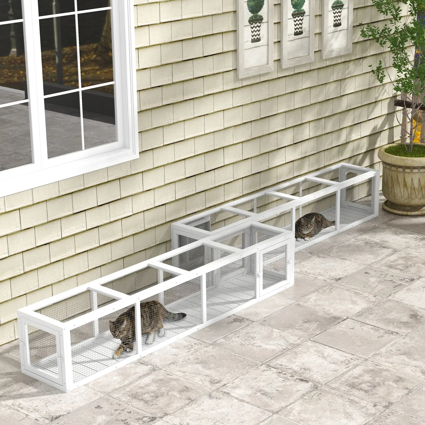 79" Long Cat Tunnel, L-Shape Extendable Design, Indoor Outdoor Enclosure, White Outdoor Cat Enclosures at Gallery Canada