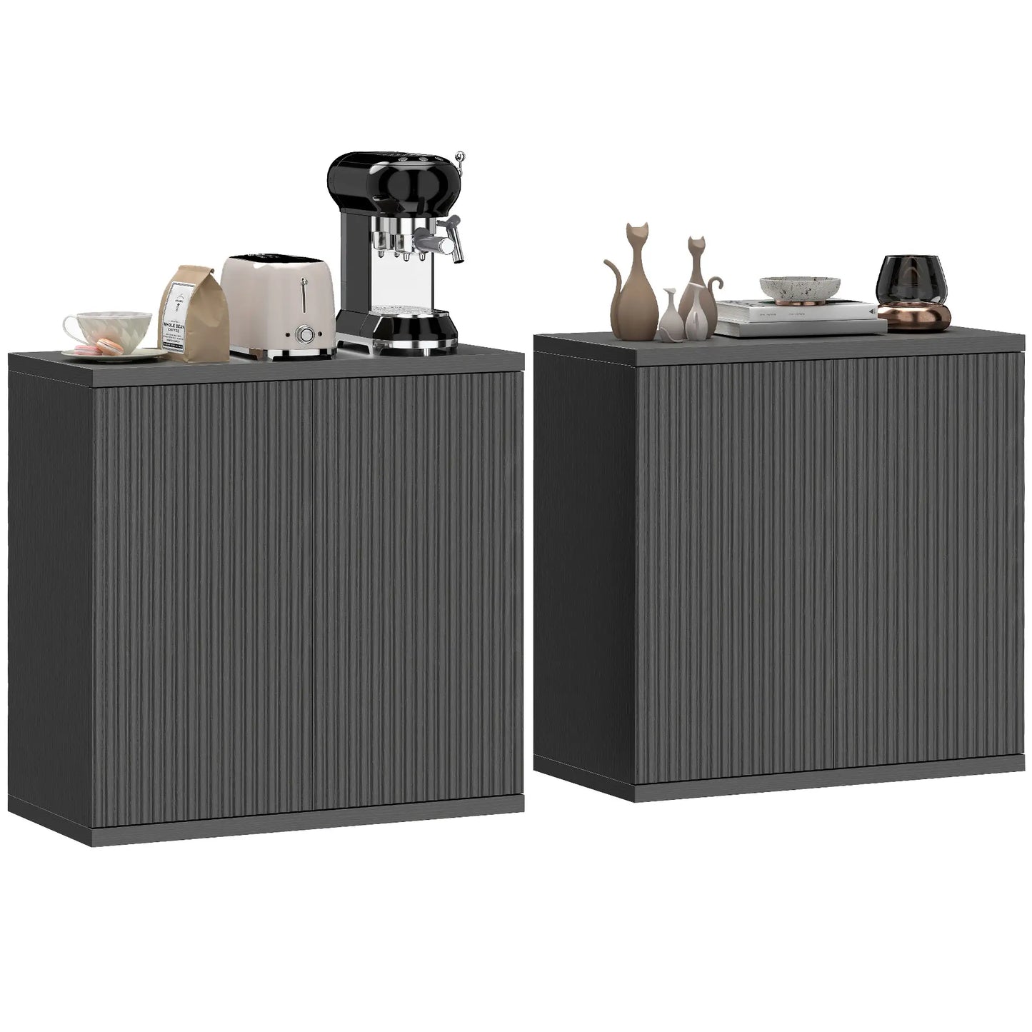 Sideboard Buffet Cabinet Set Of 2, Kitchen Cabinet, Distressed Black Grey Bar Cabinets at Gallery Canada