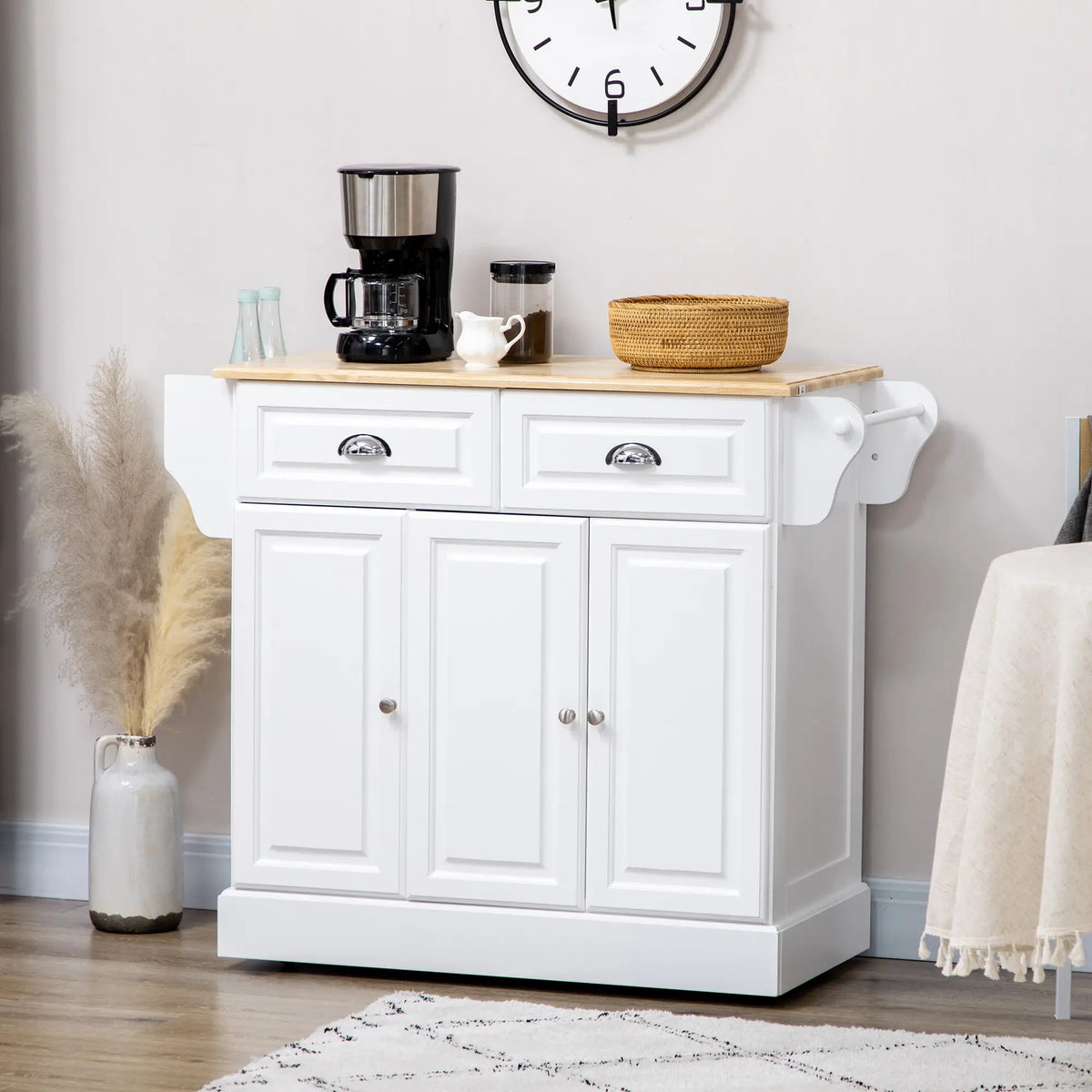 Kitchen Island With Storage, Rolling Cart, Rubber Wood Top, White Kitchen Islands & Kitchen Carts at Gallery Canada