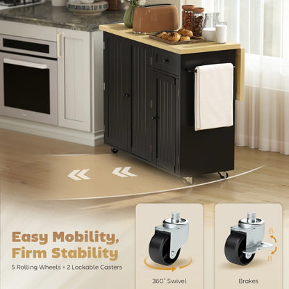 Kitchen Island Cart With Drop Leaf, Drawer, Rack, Black Kitchen Islands & Kitchen Carts at Gallery Canada