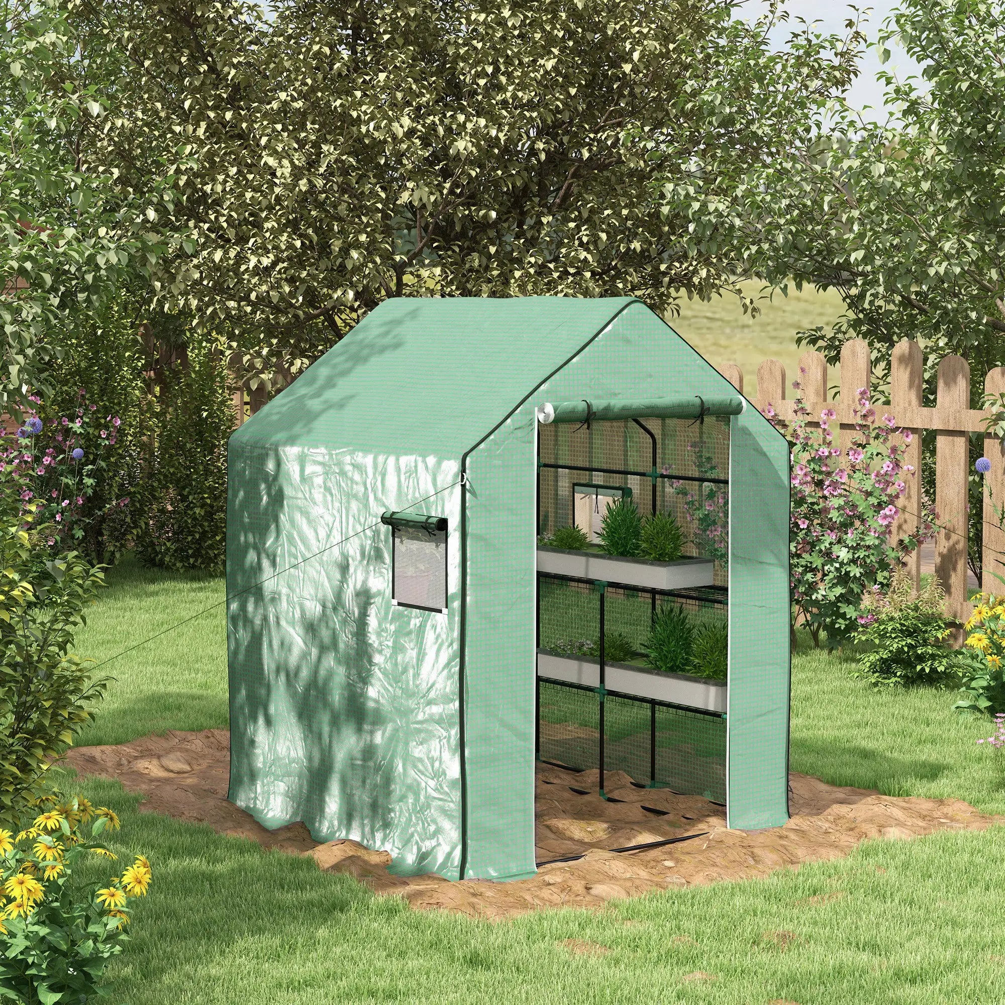 4.6' x 4.7' x 6.2' Walk-in Greenhouse, 3 Tier 8 Shelves, Reinforced PE Cover, Green Walk In Greenhouses at Gallery Canada