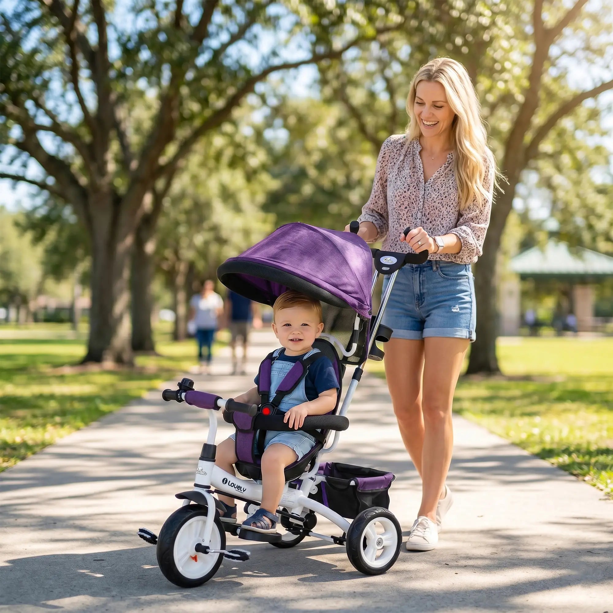 6 in 1 Toddler Tricycle Stroller, Basket, Canopy, 5-Point Harness, 12-60 Months, Purple Tricycles for Kids at Gallery Canada