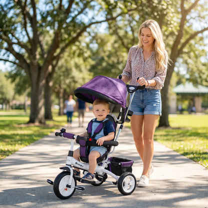 6 in 1 Toddler Tricycle Stroller, Basket, Canopy, 5-Point Harness, 12-60 Months, Purple Tricycles for Kids at Gallery Canada