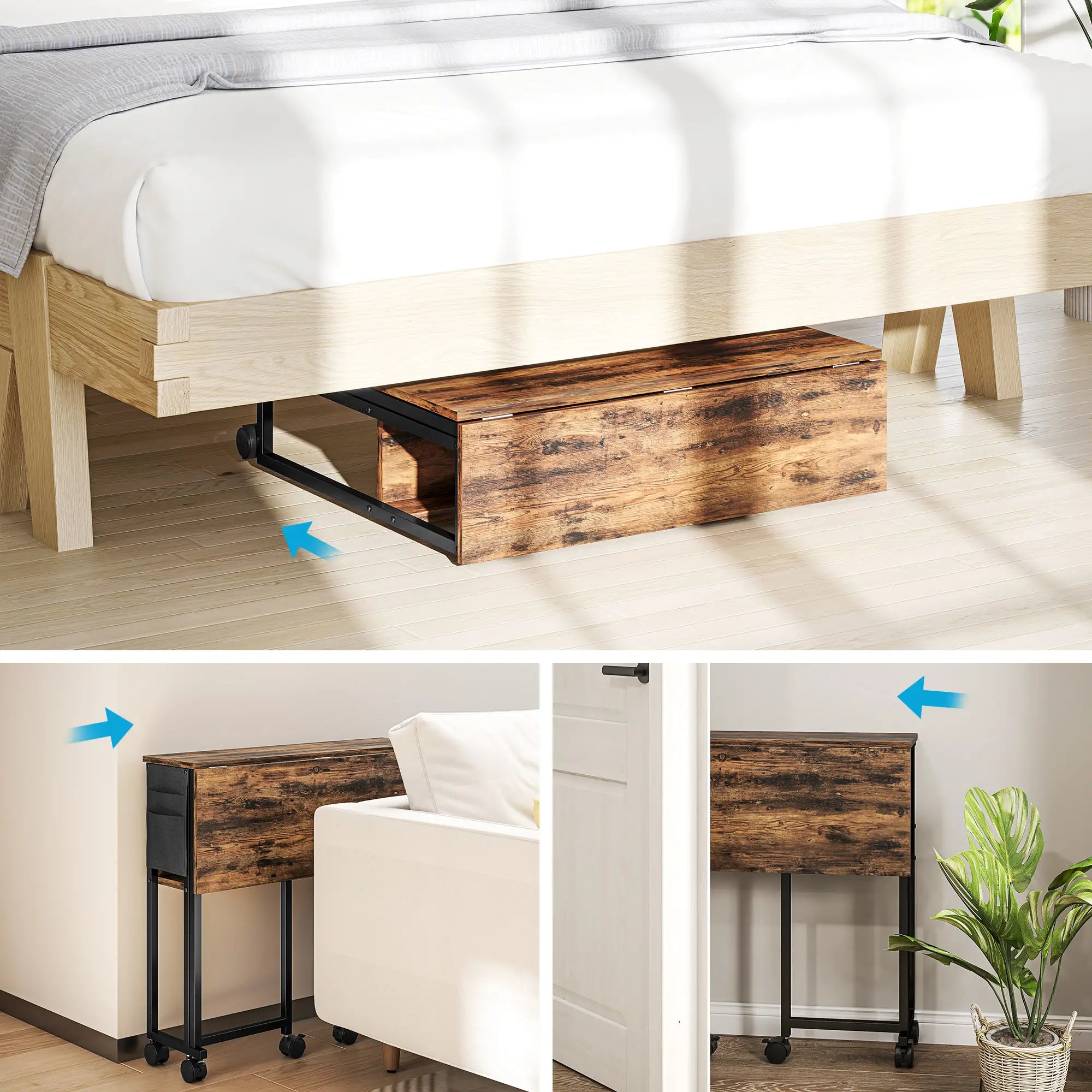Folding Computer Desk with Storage Bag, Shelf and Wheels, Rustic Brown Writing Desks at Gallery Canada