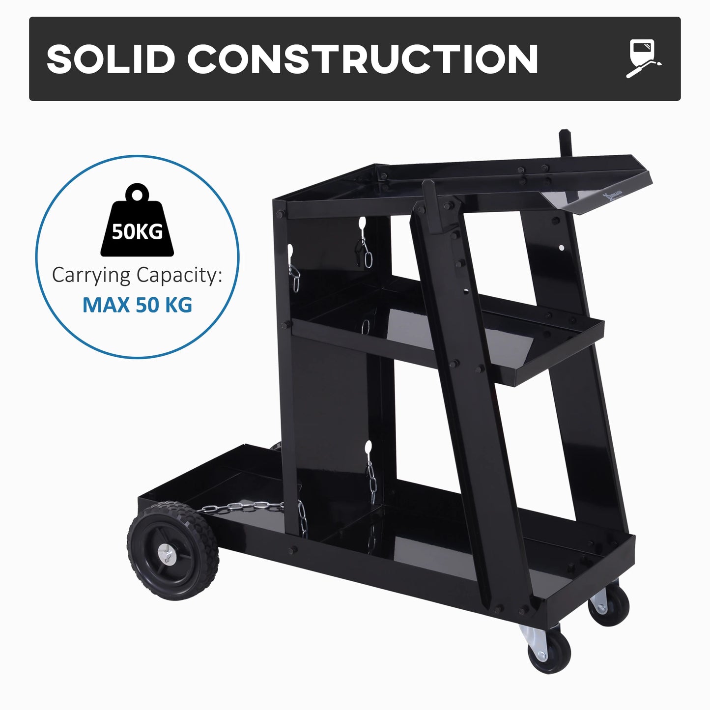3 Tier Welding Cart, Welder Trolley, Garage Cart for Tanks Gas Bottles, Black Tool Organizers at Gallery Canada