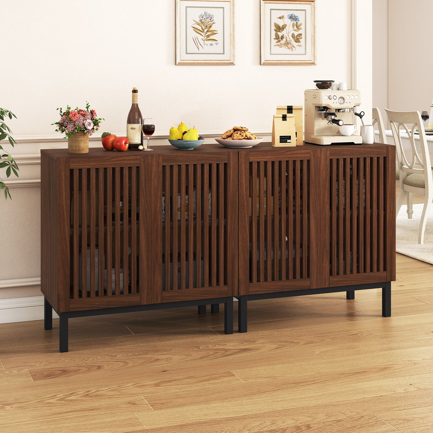 Wooden Buffet Cabinet, 32" Storage Sideboard, Walnut Coffee Bar Station Sideboards Cabinets & Buffets at Gallery Canada