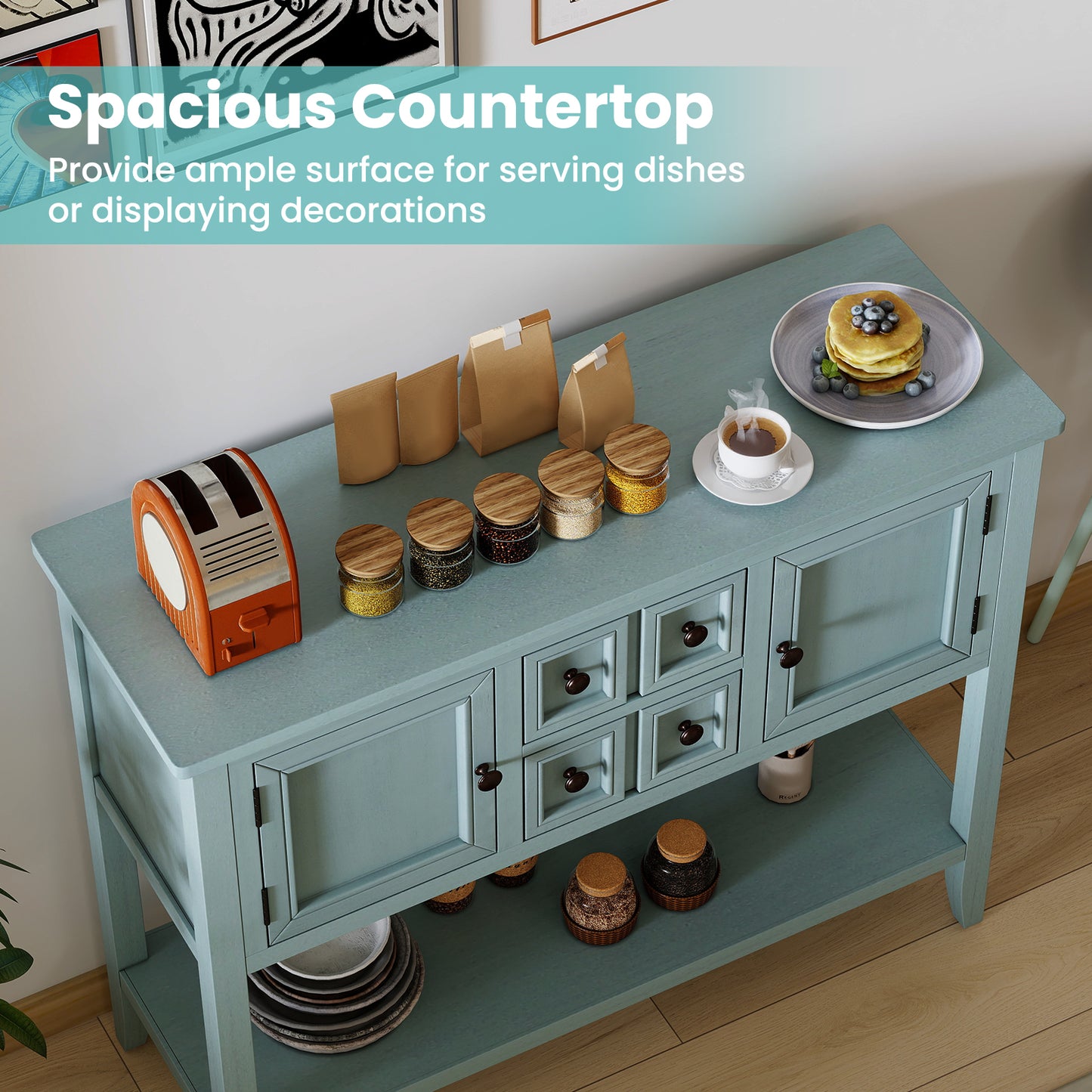 Buffet Sideboard Cabinet, 2 Doors, 2 Drawers, Blue Sideboards Cabinets & Buffets at Gallery Canada