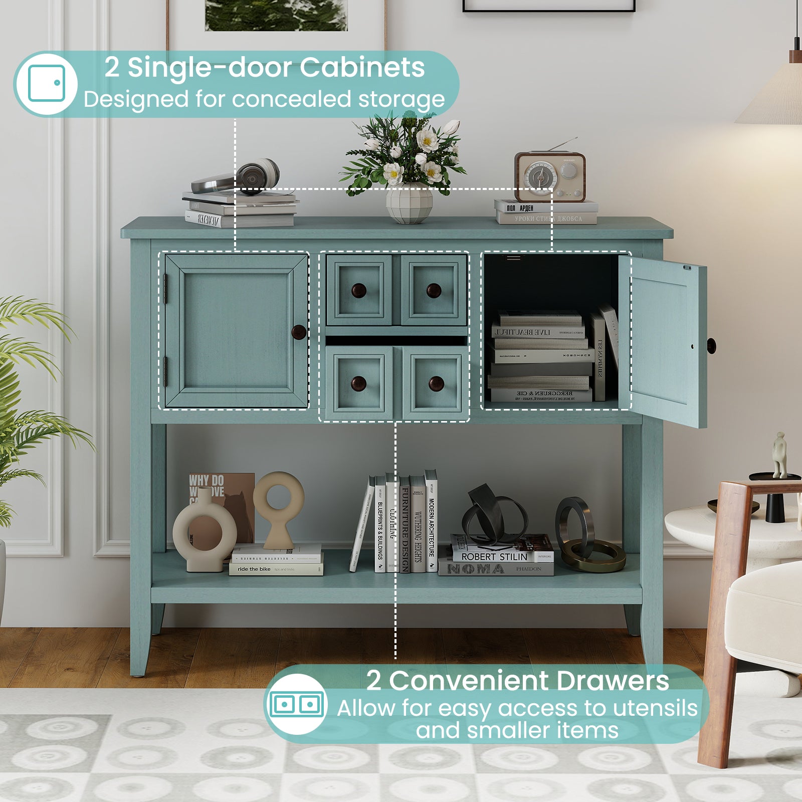 Buffet Sideboard Cabinet, 2 Doors, 2 Drawers, Blue Sideboards Cabinets & Buffets at Gallery Canada
