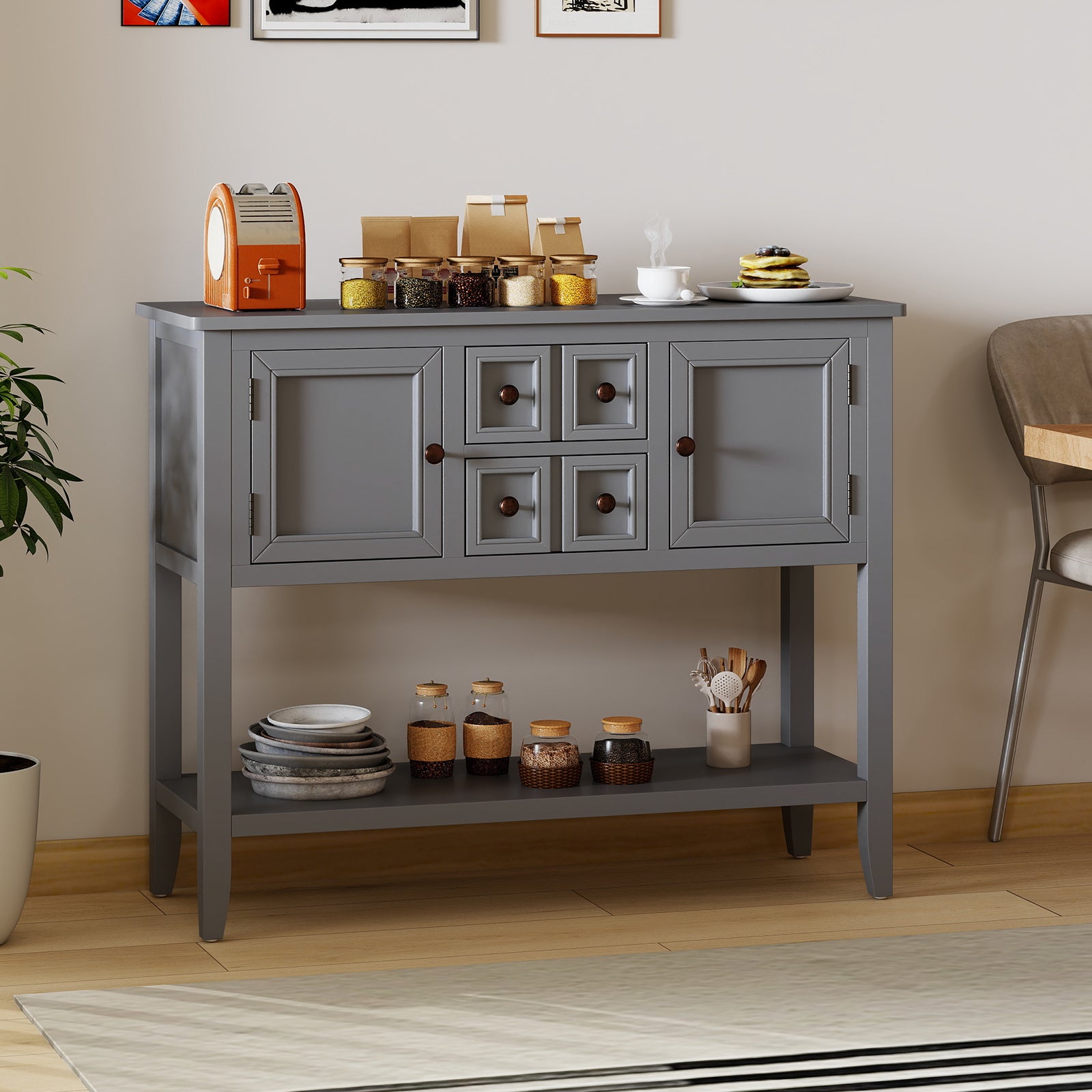 Buffet Sideboard Cabinet, 2 Doors 2 Drawers, Gray Sideboards Cabinets & Buffets at Gallery Canada