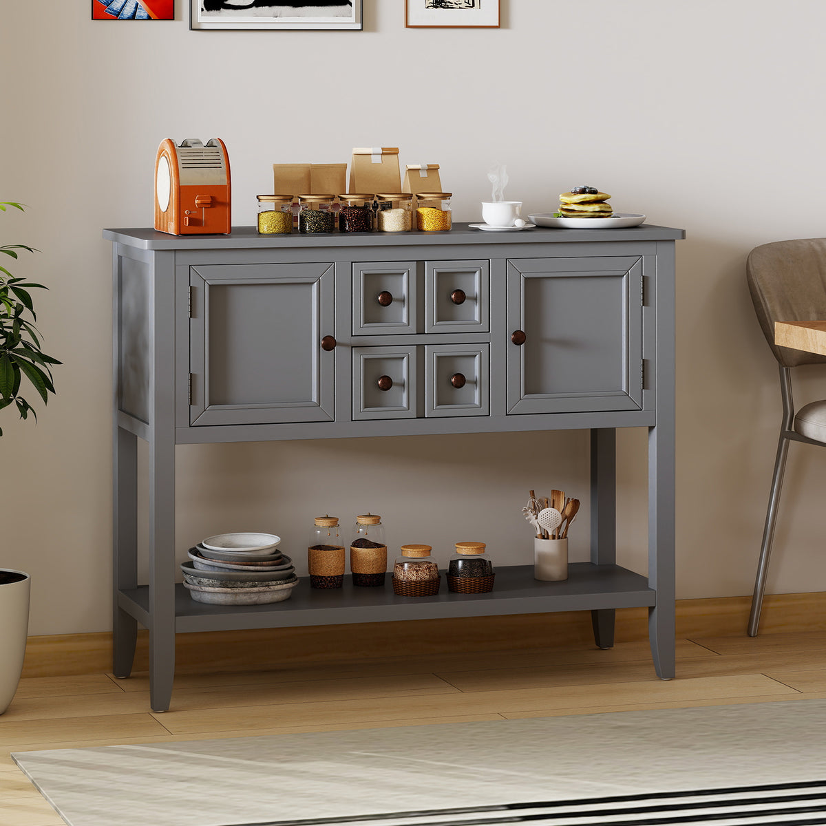 Buffet Sideboard Cabinet, 2 Doors 2 Drawers, Gray Sideboards Cabinets & Buffets at Gallery Canada