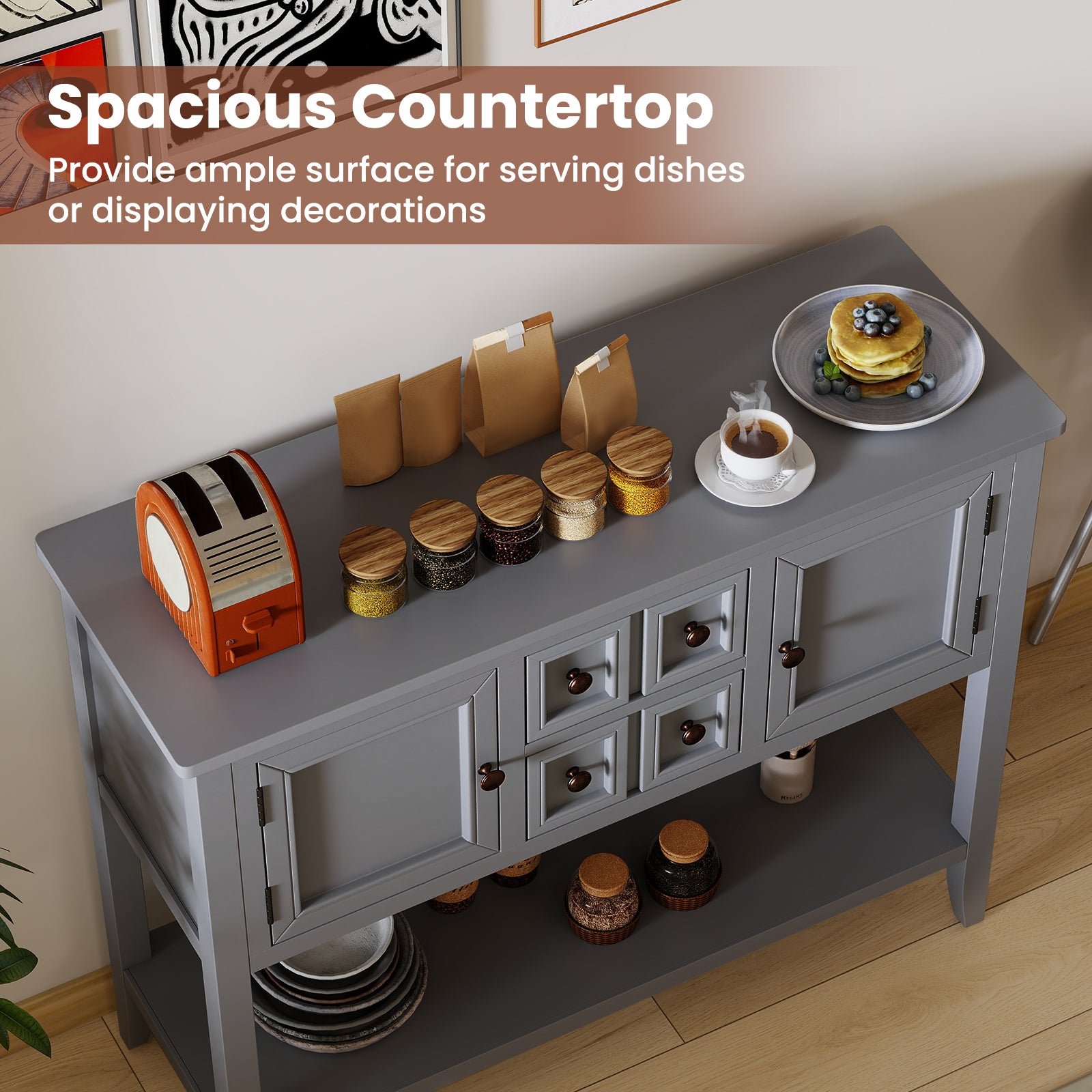 Buffet Sideboard Cabinet, 2 Doors 2 Drawers, Gray Sideboards Cabinets & Buffets at Gallery Canada