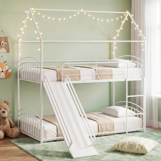 Twin Over Twin Bunk Bed with Metal Slats, White Bunk Bed Frame White at Gallery Canada