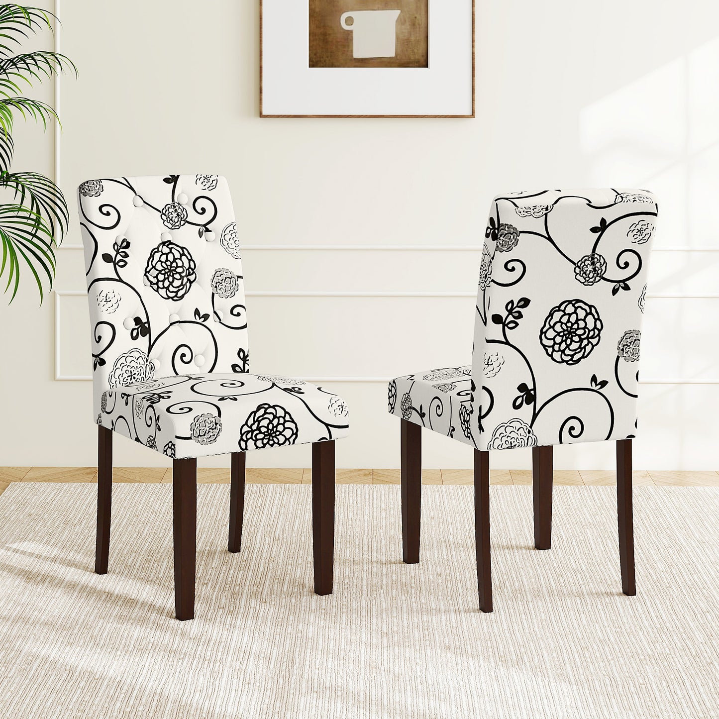 Button Tufted Fabric Upholstered Wooden Dining Chair Set, Beige Dining Chairs at Gallery Canada