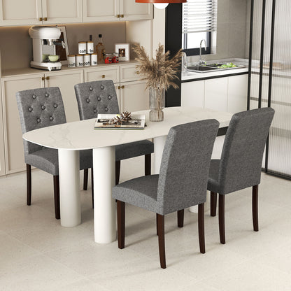 Button Tufted Fabric Wooden Dining Chair Set Of 2, Gray Dining Chairs at Gallery Canada